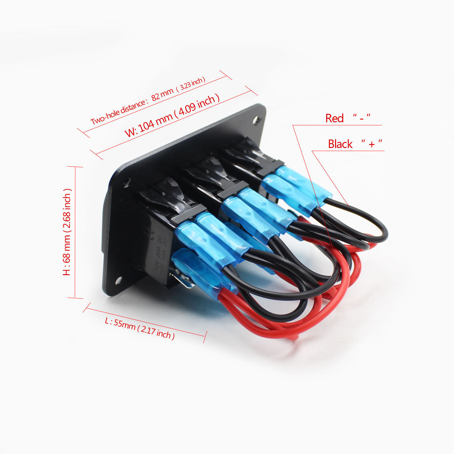 3 Gang SPST 20A 5Pin ON Off 4 Rocker Pre-Wired Automotive Waterproof Aluminum RedGreenBlue LED Car Switch Control Panel 12V (6)