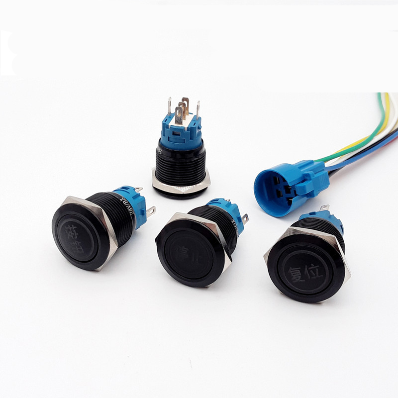 Aluminum alloy oxidation black color illuminated push button switch